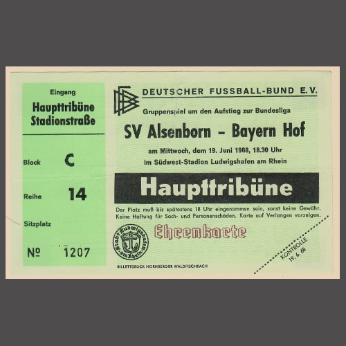 Bundesliga-Aufstiegsrunde 1967/68: SV Alsenborn – FC Bayern Hof; Leihgabe von Franz Anders